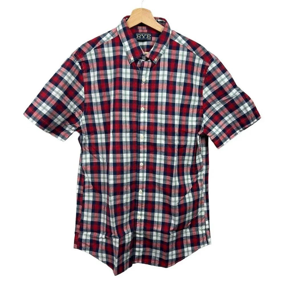 Rye By Hawker Rye Shirt Mens L TALL Plaid Slim Fit Short Sleeve Button Down NWOT